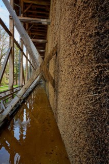 Wood structure with water along a grading wall, graduation house, spa town of Bad Orb, Spessart