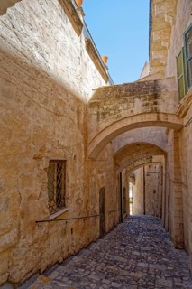 Paths and corridors in the tuff of the Sassi Barisano in the cave town of Matera. The cave