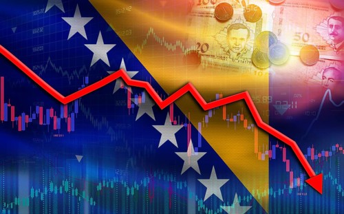 Bosnia financial fall on economy market. Bosnia financial crisis on economic graph