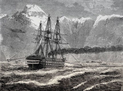 The French ship Bayard which maneuvers with its provisional devices without oars, Strait of