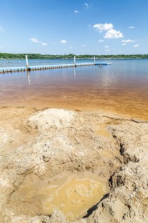 Pontoon jetty at the Dreiweiberner See bathing beach, Lusatian Lakeland, Lohsa, Saxony, Germany