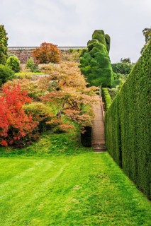 Autumn colors over Powis Castle and Garden, Welshpool, Powys, Wales, UK