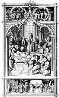 Martin Luther's death (above) and burial (below) in 1546, mourning, coffin, tears, crying, many