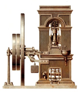 Historical illustration, 19th Century, machine for coin production, Thonnelier level coin press,