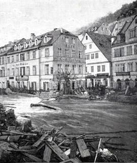 Flooding, flood disaster in Karlsbad due to the Tepl River, November 1896, here the house Zur Stadt