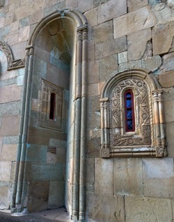 Decorative window and decorative wall niche at the main church in the Betania Monastery of the