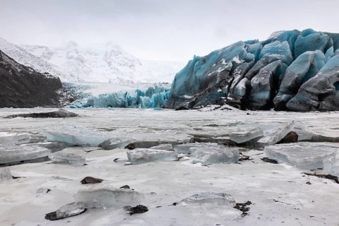 Glacier lagoon, glacier ice, forged glacial lake, mountain, snow, winter, Svinafellsjökull,