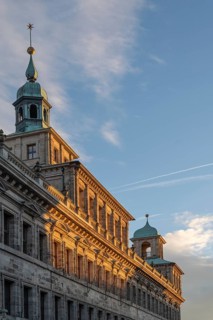 Detailed view of the facade of the historic Wolf Town Hall in the evening light, Nuremberg, Middle