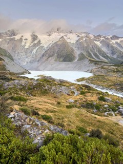 Hiking trail of the Hooker Valley Track, Mount Cook National Park, South Island, New Zealand,