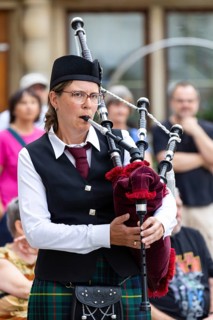 Bagpiper, music concert, Sigmaringen, Baden-Württemberg, Germany