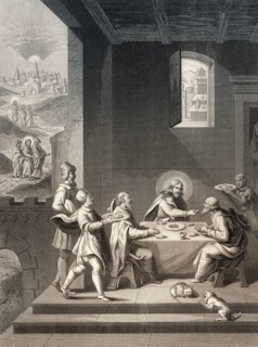 The road to Emmaus appearance, New Testament, steel engraving 1853, digitally restored