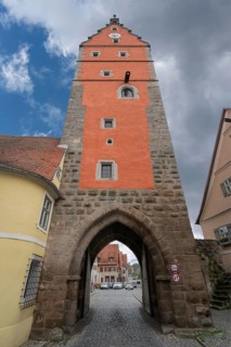 Historic Wörnitz Gate at the fortress wall, Altrathauspl. 8, Dinklesbühl, Bavaria, Germany