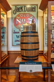 Museum display tells the history of the name Old No. 7 at the Jack Daniel Distillery Visitors