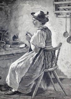 Young woman in a dirndl, traditional costume from Tyrol, 1890, Austria, illustration, reproduction
