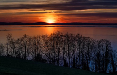 Dramatic sunset on the lake, Bregenz, evening mood, Vorarlberg, Lake Constance, Austria