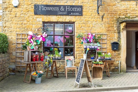 Flowers and Home florist homeware shop in town centre of Castle Cary, Somerset, England, UK
