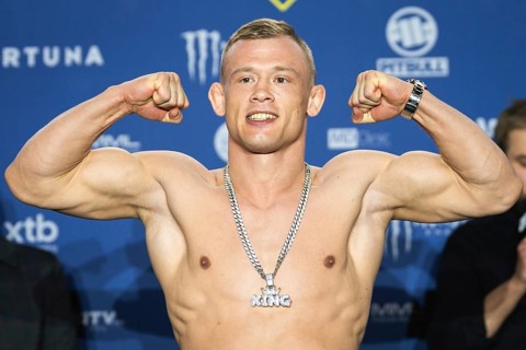 LUBIN, POLAND - FEBRUARY 20, 2026 - MMA Official Weigh-in Ceremony before XTB KSW 115. Vitalii