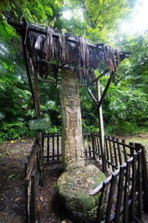 Hieroglyphic Stele in the Seibal or El Ceibal Archaeological Site, Mayan Ruined City in the