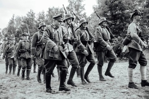 LUBIN, POLAND - AUGUST 8, 2020:, A staging of the Battle of Warsaw from 1920, in which the Polish