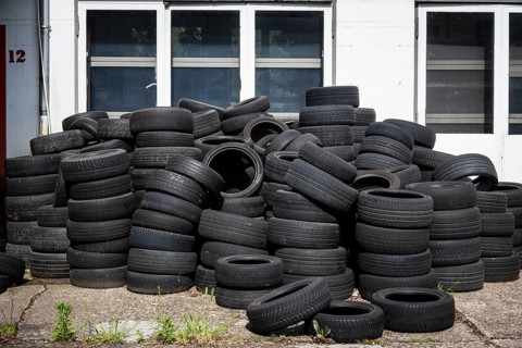 Pile of used tyres in Wuppertal, Germany