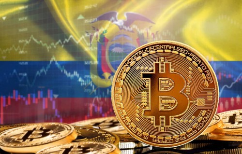 Investors in cryptocurrency and Blockchain Technology in Ecuador, Concept. Bitcoin with Ecuadorian