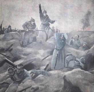 1st World War, the end of the Battle of the Carpathians, storming of a Russian trench on the Zwinin