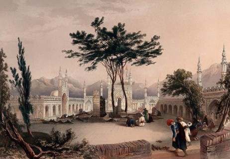 Mosque of Coolaum Hoossein Huzrut-Jee, Kandahar, Afghanistan. Coloured lithograph by R. Carrick