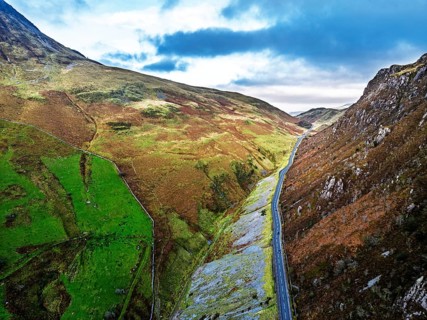 Autumn colours over Mach Loop from a drone, Minffordd, Tywyn, Wales, UK