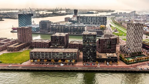 View of city panorama from Euromast, Rotterdam, Netherlands