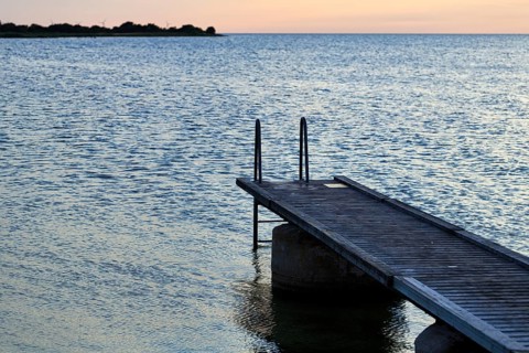Bathing jetty by the sea, bathing spot, sunset, Baltic Sea, Burgsvik, Gotland island, Sweden