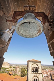 Chime with bell of Santa Maria La Mayor, church, bell tower, view from below, cityscape, church