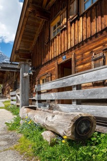 Wooden fountain on the Eng-Alm, Eng-Alm, Karwendel Mountains, Tyrol, Austria