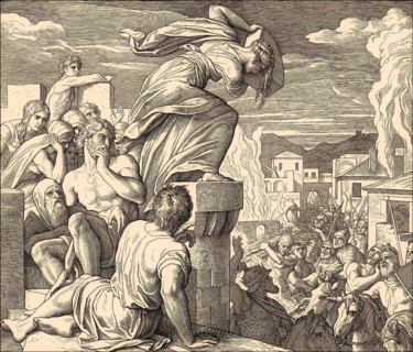 Battle of Thebaz, Death of Abimelech, Old Testament, by Julius Schnorr von Carolsfeld, 1860