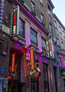 Signs outside Eric's music club, Mathew Street, city centre of Liverpool, Merseyside, England, UK