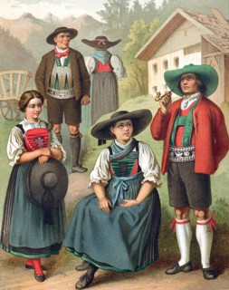 Traditional costumes in Germany around 1820, Tyrol, Sarntal, family in traditional traditional