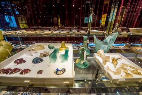 Artifacts at the El Born Cultural and Memorial Centre archeological site and museum, Barcelona,