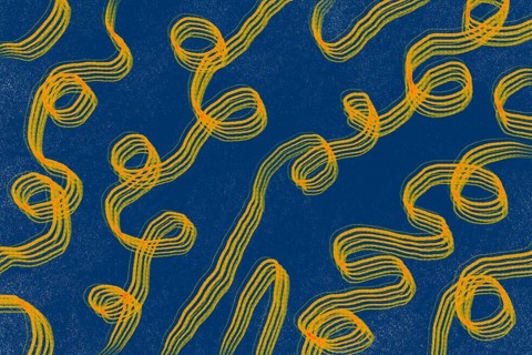 This stock image features an abstract pattern of swirling yellow lines crisscrossing over a