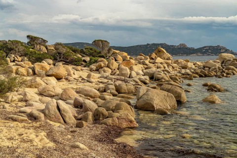 Rocks on the beach of Cala di Murta Spana near Tizzano, Sartene, Corsica, France