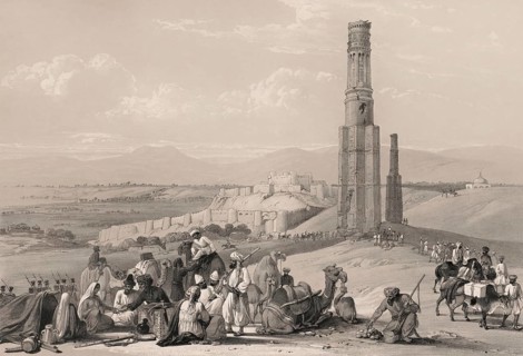 The fortress and citadel of Ghazni and the two Minarets, First Anglo-Afghan War, sketch by James