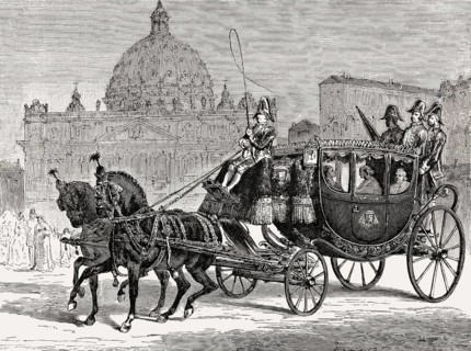 Pope Pius IX traveling to the Basilica of Santa Maria del Popolo, September 1870, Rome, Italy