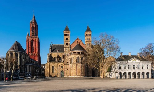 Vrijthof Square with St. Servatius Basilica and Sint-Janskerk in Maastricht, the Netherlands