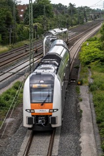 RE6, Regionalexpress, Rhein-Ruhr-Express, RRX on the railway line near Duisburg Rahm, on the way to