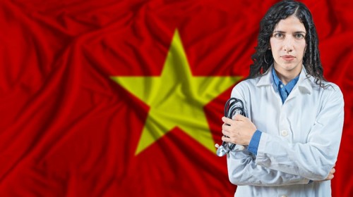 Vietnamese national health system, Medical professional on Vietnam flag background