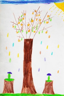 Naive illustration, children's drawing, apple tree
