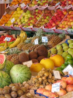 Market stall with different types of fruit and vegetables