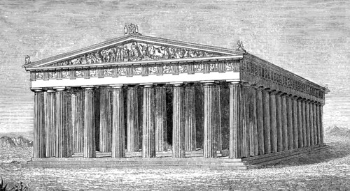 Reconstruction of the Parthenon-Temple, dedicated to the Greek goddess Pallas Athena Parthenos on