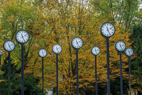 The art installation Zeitfeld in Volksgarten Park in Düsseldorf-Oberbilk, a total of 24 station