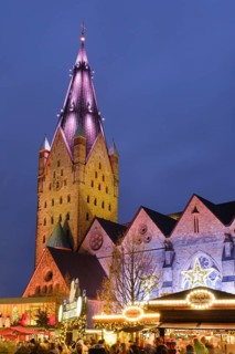 Paderborn Cathedral, St. Liborius, Christmas market, Blue Hour, Paderborn, Westphalia, North