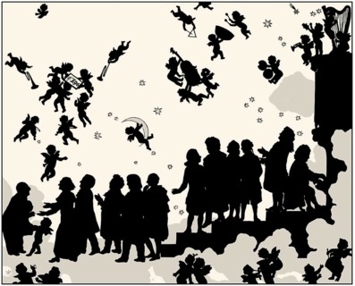 Anton Bruckner´s arrival to heaven, Silhouette print by Otto Böhler, digitally edited