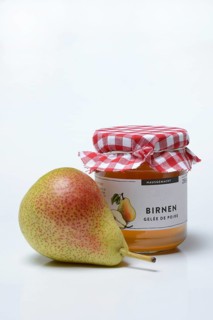 Pear jelly in glass and pear
